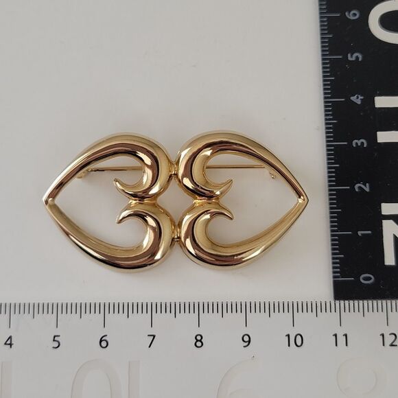 Brooch Gold Tone Double Heart Pin & #0051 - Picture 4 of 8